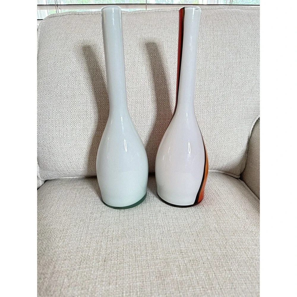 Lot Of 2 Glass Art Bottle Vase Red, White, Black Home‎ Decor Accent Piece